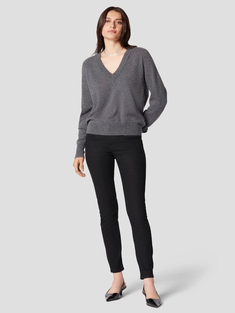Equipment Madalene Heather Gray 100% Cashmere V-Neck Pullover Sweater Size XL